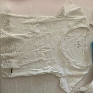 Hollister White Lace Trim Short Sleeve Tee